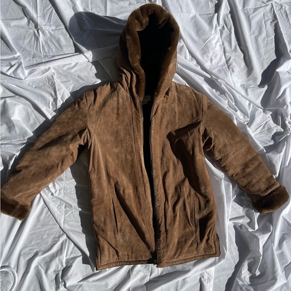 Saint Johns bay women’s brown suede faux fur lined coat
